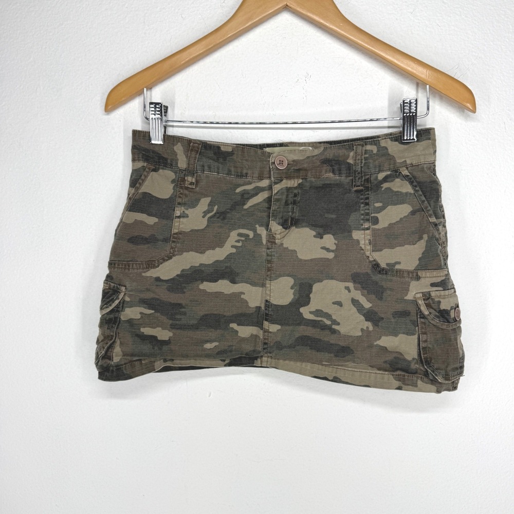 Mudd Womens Y2K Camo Cargo Mini Skirt Low Rise Ripstop Size 3 Military Gorpcore